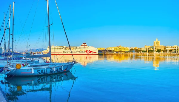 Malaga Espanha Setembro 2019 Vista Dos Iates Vela Cruzeiro Ancorados — Fotografia de Stock