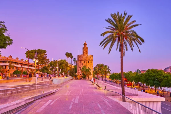 Seville España Octubre 2019 Puesta Sol Crepúsculo Parque Ribereño Con —  Fotos de Stock