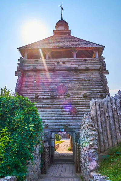 Der Malerische Hölzerne Turm Mit Gewölbtem Durchgang Und Vorhalle Saporizhian — Stockfoto