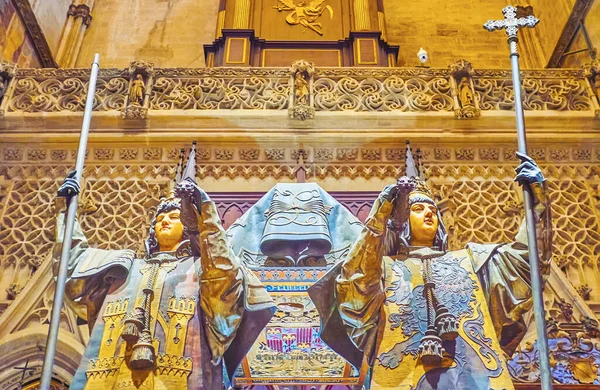 Seville Spain September 2019 Скульптурний Ансамбль Гробниці Христофора Колумба Алегоричними — стокове фото