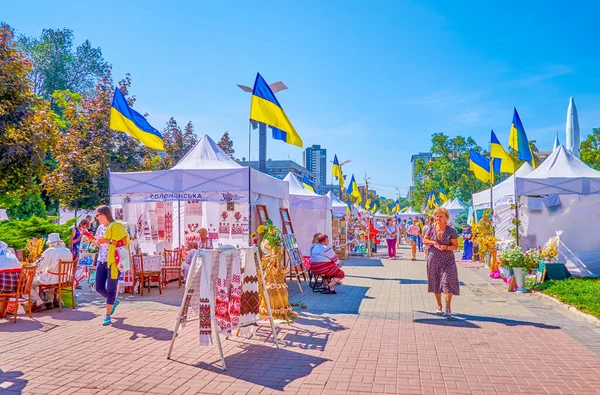 Dnipro Ucrânia Agosto 2021 Caminhe Pelo Beco Feira Férias Devido — Fotografia de Stock