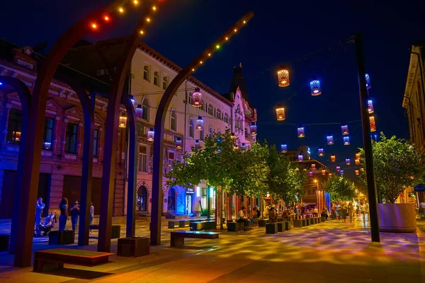 Dnipro的行人科洛连科街的夜晚 乌克兰 — 图库照片
