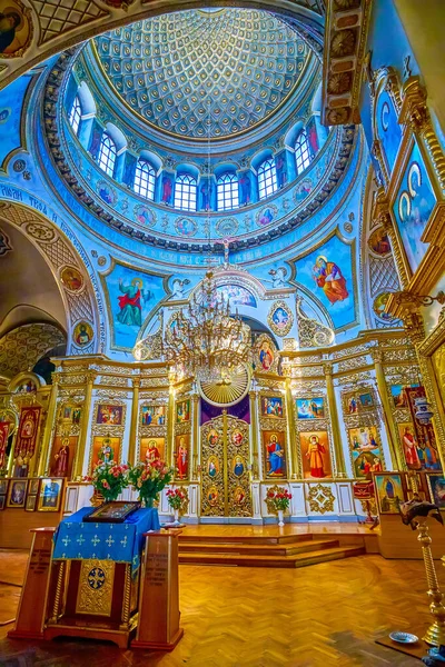 Scenic Interior Painted Dome Colorful Altar Transfiguration Cathedral Dnipro Ukraine — Stock Photo, Image