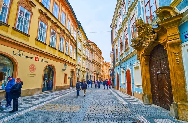Prague Czech Republic March 2022 Colorful Facades Historic Townhouse Mansions — стокове фото