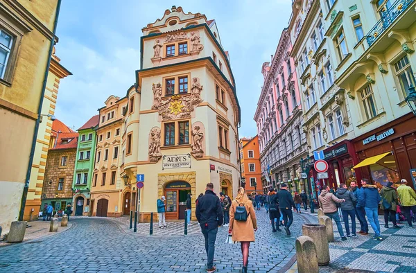 Prague République Tchèque Mars 2022 Façade Maison Historique Richement Décorée — Photo