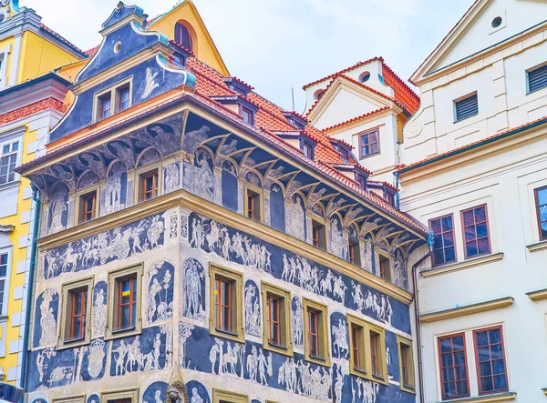 Richly Decorated Sgraffito Facade House Minute Located Old Town Square — Stock Photo, Image