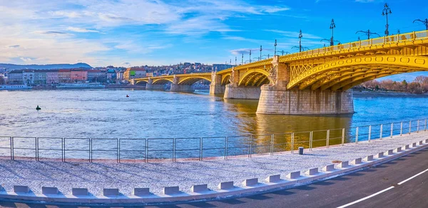 Panoramic View Budapest Danube River Margaret Bridge Jozsef Antall Embankment — Stock Photo, Image