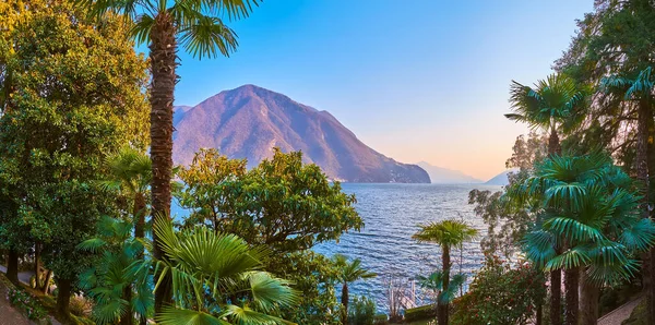 Lugano Gölü, Lugano, İsviçre kıyısında bulunan küçük Villa Heleneum parkı.