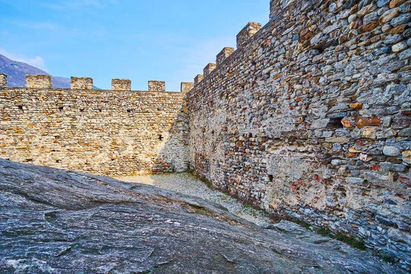 Medieval Stone Walls Castelgrande Fortress Bellinzona Switzerland — Stock Photo, Image