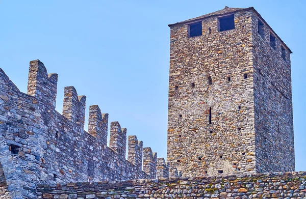 Medieval Torre Nera Black Tower Walls Castelgrande Fortress Bellinzona Switzerland — Stock Photo, Image