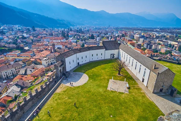 Courtyard Stone Buildings Castelgrande Castle Largest One Bellinzona City Switzerland — Stockfoto