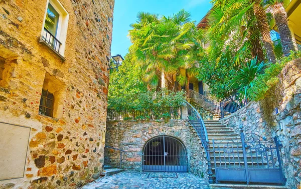 Walk Narrow Streets Old Town Historic Stone Houses Tiny Private — Stock Photo, Image