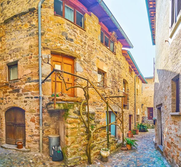 Explore Maze Medieval Streets Old Stone Houses Hilly Village Morcote — Stock Photo, Image