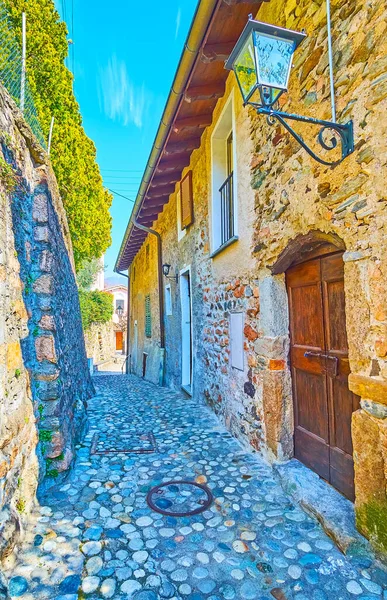 Disfrute Del Paseo Día Morcote Con Vistas Las Antiguas Casas — Foto de Stock