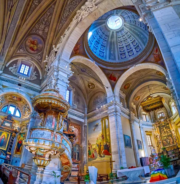 Interior Main Prayer Hall Collegiate Church Its Spectacular Decorations Bellinzona —  Fotos de Stock