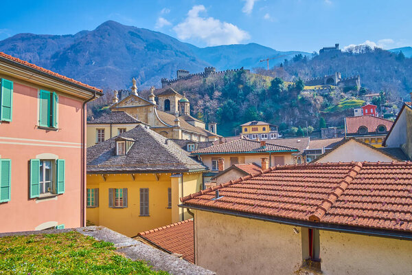 The red tiled roofs of old houses of Bellinzona, Switzerland