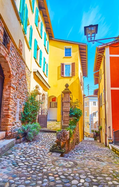 Case Dai Colori Vivaci Nella Stradina Medievale Morcote Svizzera — Foto Stock