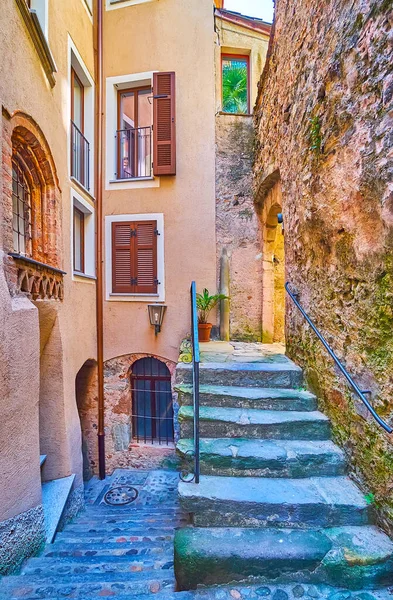 Explore Narrow Streets Preserved Medieval Houses Old Town Morcote Switzerland — Stock Photo, Image