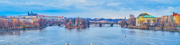 Panorama Vltava River Zofin Palace Slavonic Island Legion Bridge Strelecky — Stock Photo, Image