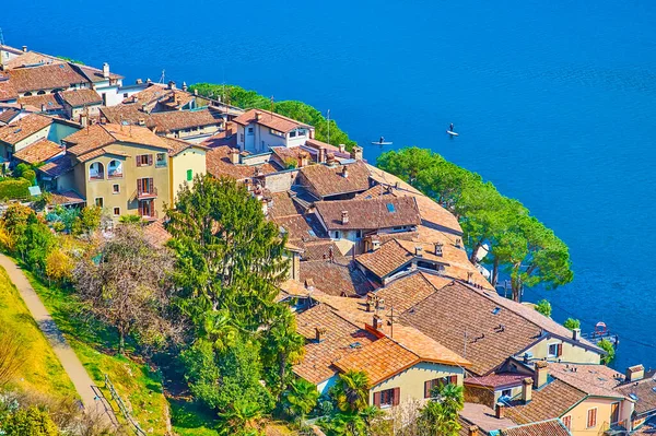 Små Husen Vid Foten Berget Vid Sjön Lugano Morcote Schweiz — Stockfoto