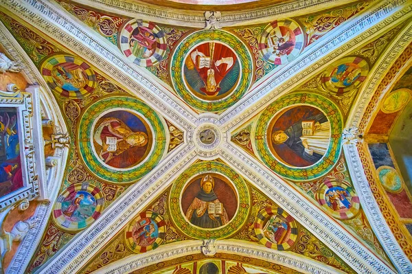 Morcote Suisse Mars 2022 Voûte Ornée Fresques Colorées Église Santa — Photo