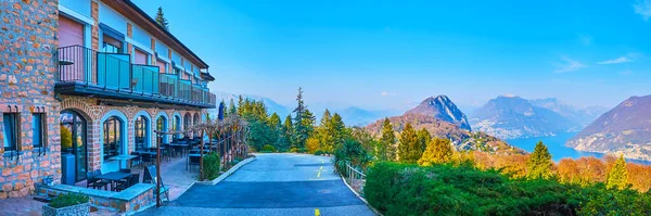 Panorama Restaurant Parco San Grato Located Slope Hill Observing Lush — Stock Photo, Image