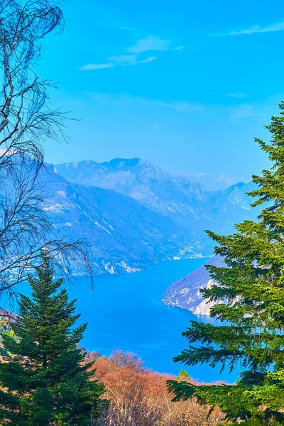 Scenic Azure Lake Lugano Surrounded Alps Seen Hill Parco San — Foto Stock