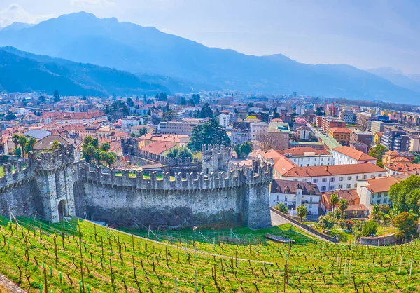 Medieval Walls Castelgrande Fortress Vineyards Its Slopes Bellinzona Switzerland — Stock fotografie