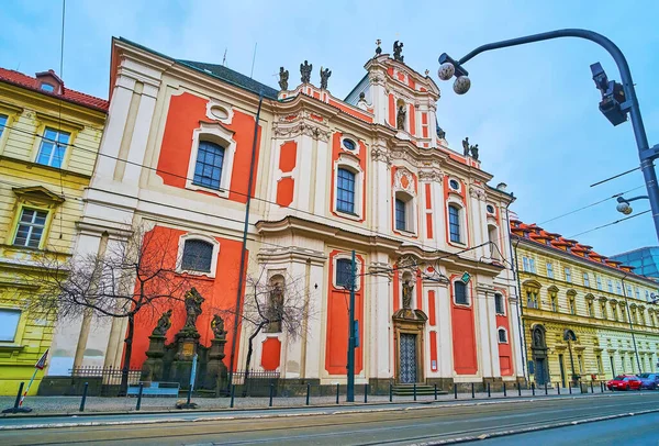 Bright Red Baroque Facade Ursula Varsila Church Located Narodni Avenue — стоковое фото