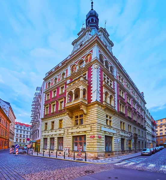 Richly Decorated Historic Building Located Corner Rybna Benediktska Streets Prague — стоковое фото