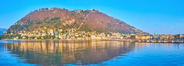 Como Gölü Panoraması, Monte Boletto, yansıması ve Como eski kasabası, Lombardy, İtalya