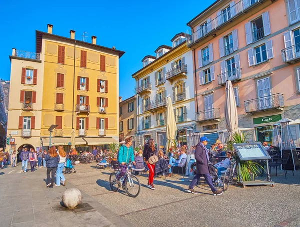 Como Italia Marzo 2022 Colorati Edifici Storici Piazza Alessandro Volta — Foto Stock