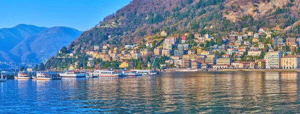 Como Gölü Panorama Limanı, tersanesi, seti, Boletto Dağı eteğinde yaşayan şehir bölgesi, Como, Lombardy, İtalya