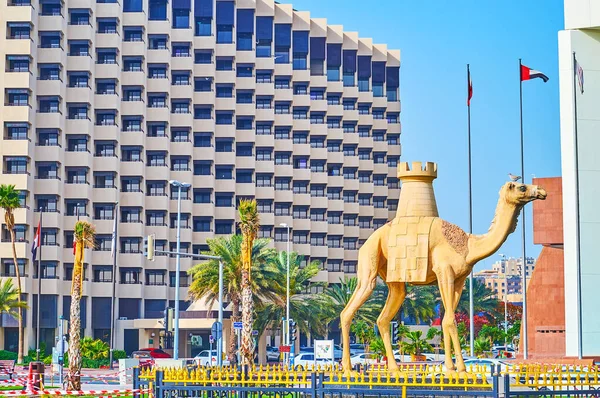 Camel Statue Modern Buildings Deira Port Saeed Rigga Buteen Dubai — Stock Photo, Image