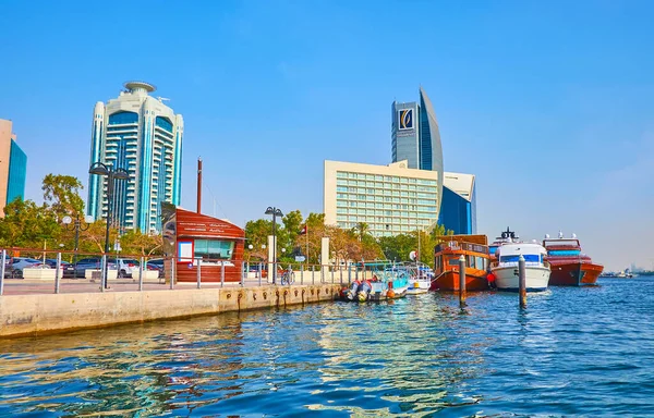 Dubai Uae March 2020 Yacht Pier Dubai Creek View Modern — Stock Photo, Image