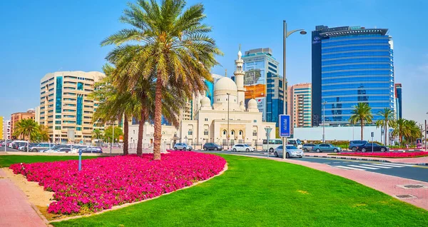 Dubai Uae March 2020 Panorama Picturesque Flower Beds Juicy Lawn — Stock Photo, Image