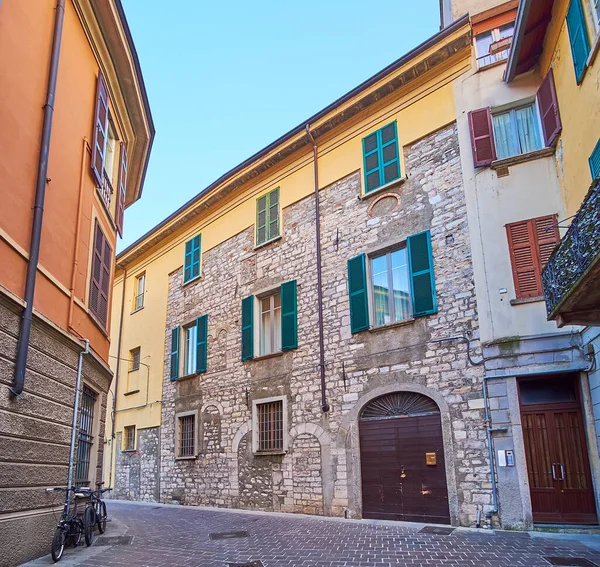 Die Mittelalterliche Steinmauer Der Hausfassade Bonanomi Como Italien — Stockfoto