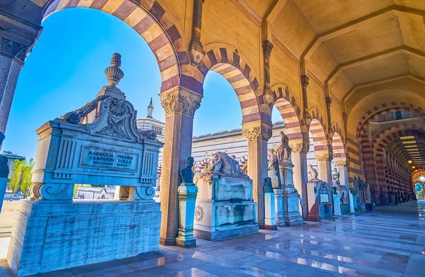 Milan Italy April 2022 Line Stone Tombs Loggia Monumental Cemetery — Stock Photo, Image