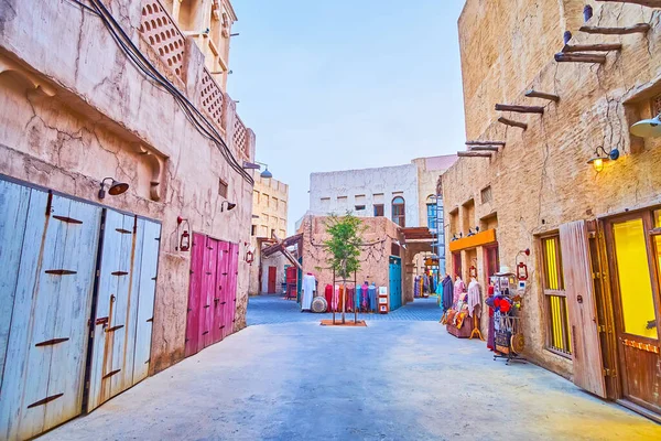 Pequenas Lojas Turísticas Casas Adobe Tradicionais Seef Dubai Emirados Árabes — Fotografia de Stock