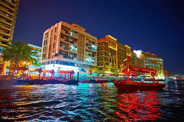 Paisagem Urbana Noturna Bur Dubai Partir Dubai Creek Com Vista — Fotografia de Stock