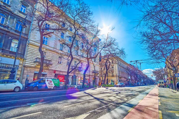 Budapest Hungría Febrero 2022 Amplia Avenida Andrassy Con Sus Edificios —  Fotos de Stock