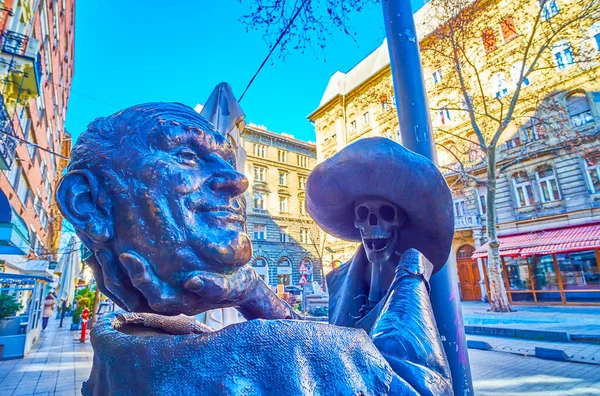 Budapest Hongrie Février 2022 Statue Insolite Comédien Hongrois Geza Hofi — Photo