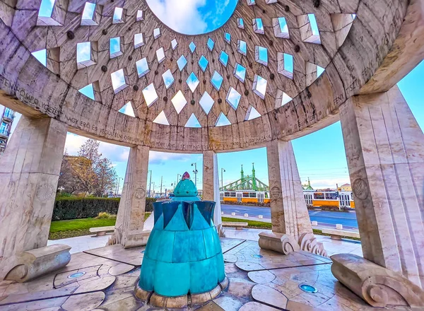 The small fountain in Forrashaz (Source House) pavilion of Gellert Square of Budapest, Hungary