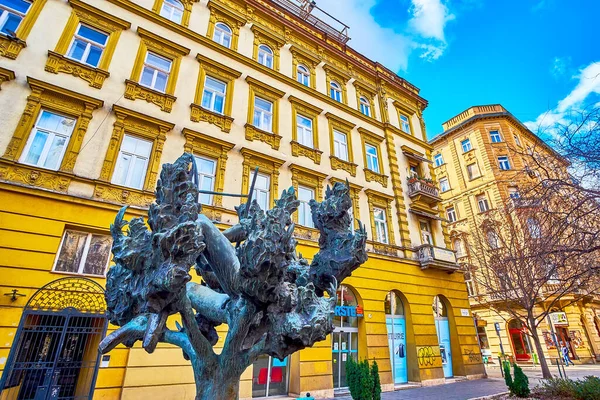 Budapest Hungary February 2022 Bronze Faun Fountain Sculpture Pavement Grand — Stock Photo, Image