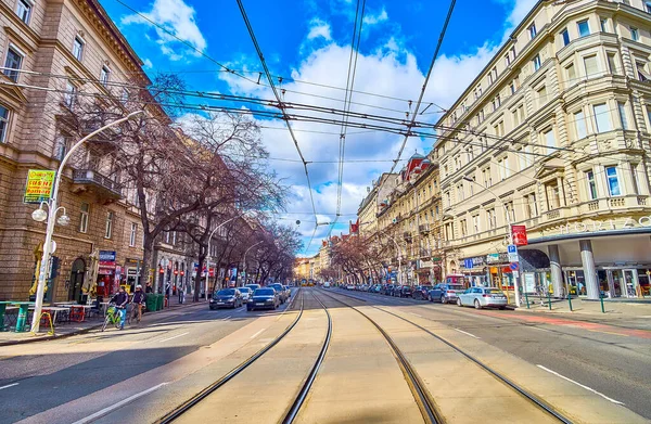 Budapest Hungary Şubat 2022 Geniş Grand Bulvarı Veya Tramvay Hatları — Stok fotoğraf