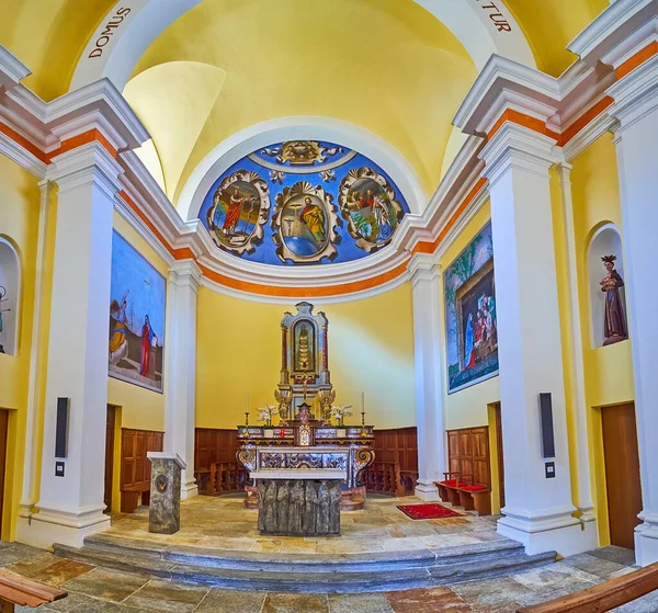 Sonogno Suíça Março 2022 Santa Maria Lauretana Altar Igreja Com — Fotografia de Stock