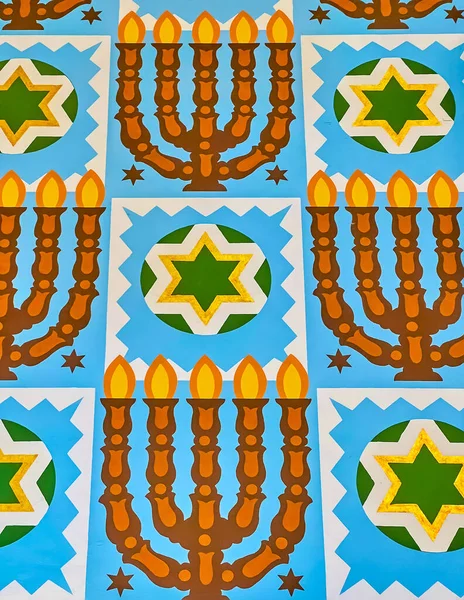 Los Patrones Menorah Estrellas David Son Las Decoraciones Del Muro — Foto de Stock