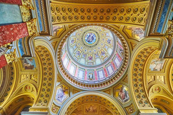 Budapest Hungary Feb 2022 Inner Dome Stephen Basilica Painting Lord — 스톡 사진