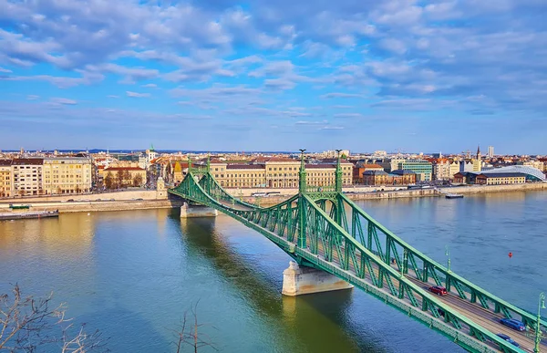 Top View Historic Liberty Bridge Danube River Slope Gellert Hill — Stock Photo, Image