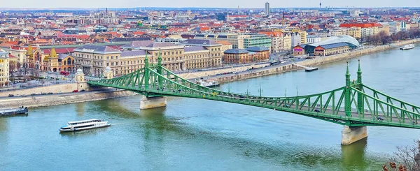 Panorama Van Donau Met Liberty Bridge Corvinus University Balna Center — Stockfoto